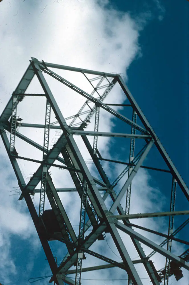 Underside of steel span of Auckland Harbour Bridge, 1958