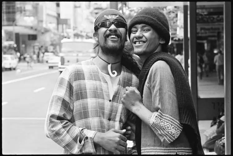 men-posing-at-bus-stop-queen-street-auckland-central-1989-record
