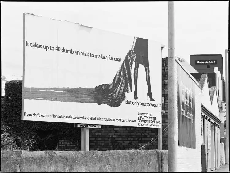 Anti-fur billboard, College Hill, Ponsonby, 1989