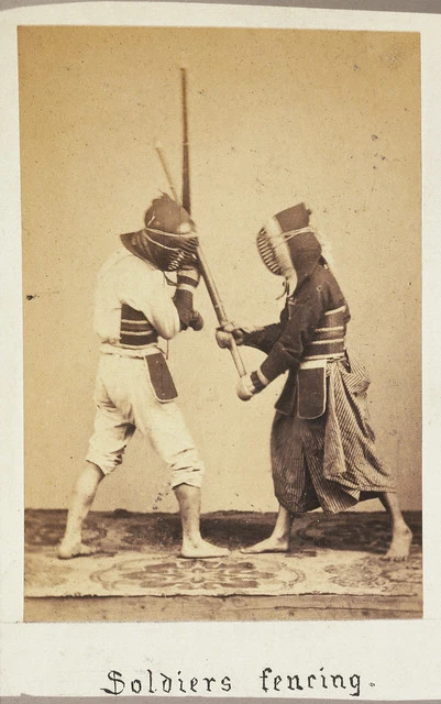 Soldiers fencing, Japan