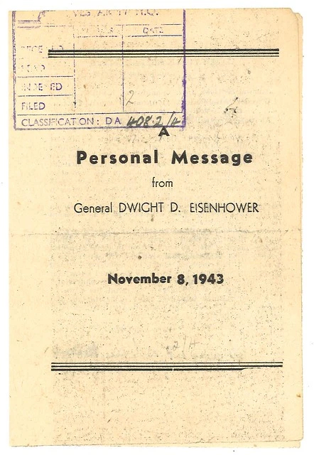 Special order of the day issued to all troops in the Mediterranean Theatre by Eisenhower, 8 November 1943