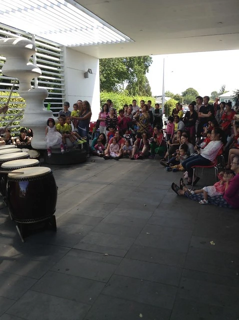 Crowd waiting for Takumi drummers - Chinese Lunar New Year festivities at Upper Riccarton Library