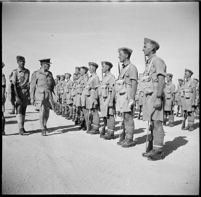General Auchinleck inspecting a NZ brigade in the Western Desert ...