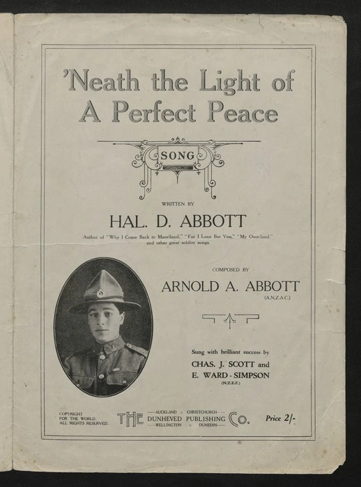 'Neath the light of a perfect peace : song / written by Hal. D. Abbott ; composed by Arnold A. Abbott.