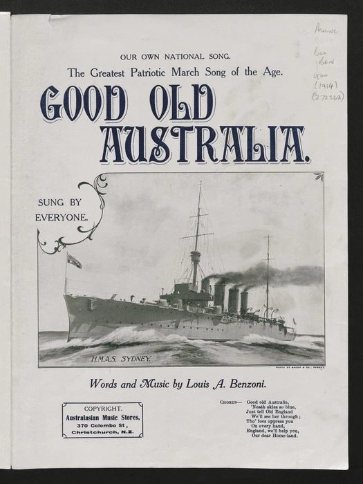 Good old Australia / words and music by Louis A. Benzoni ; arranged by Ivan M. Levy.