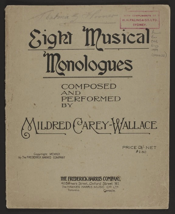 Eight musical monologues / composed and performed by Mildred Carey-Wallace.