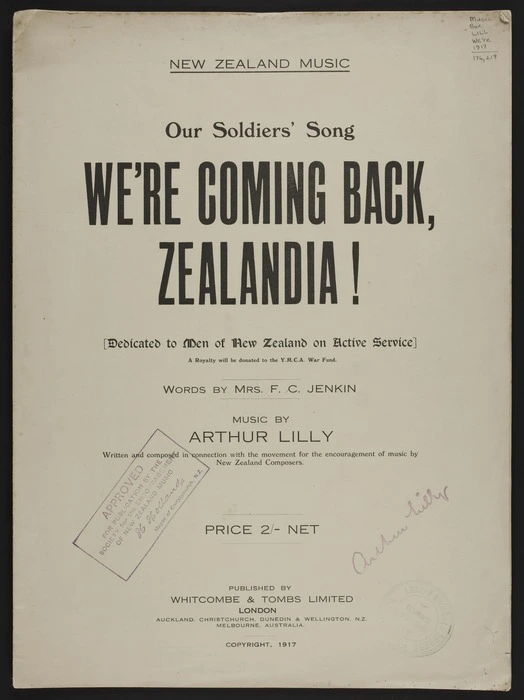 We're coming back, Zealandia! / words by F.C. Jenkin ; music by Arthur Lilly.