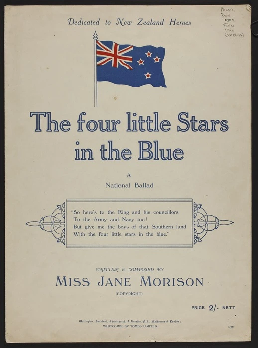 The four little stars in the blue : a national ballad / written & composed by Miss Jane Morison.