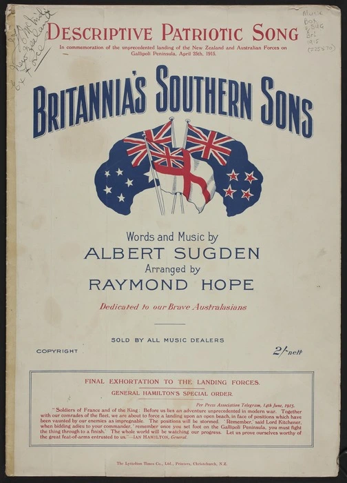 Britannia's southern sons / words and music by Albert Sugden ; arranged by Raymond Hope.