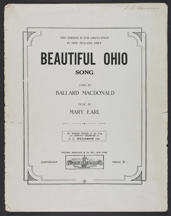 Beautiful Ohio : song : adapted from the waltz of the same name / lyric by Ballard MacDonald ; music by Mary Earl.