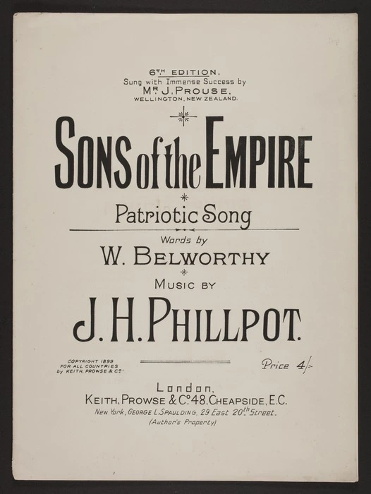 Sons of the Empire : patriotic song / words by W. Belworthy ; composed by J.H. Phillpot.