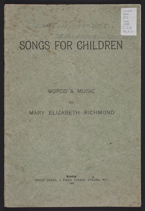 Songs for children / words & music by Mary Elizabeth Richmond.