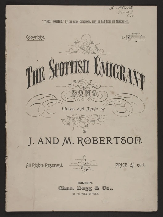 The Scottish emigrant : song / words and music by J. and M. Robertson.