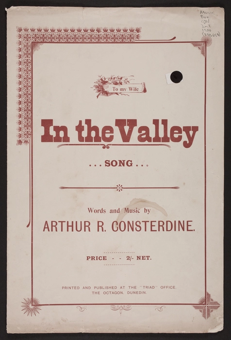 In the valley : song / words and music by Arthur R. Consterdine.