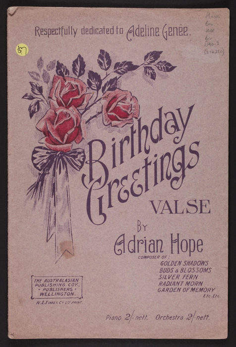 Birthday greetings : valse / by Adrian Hope.