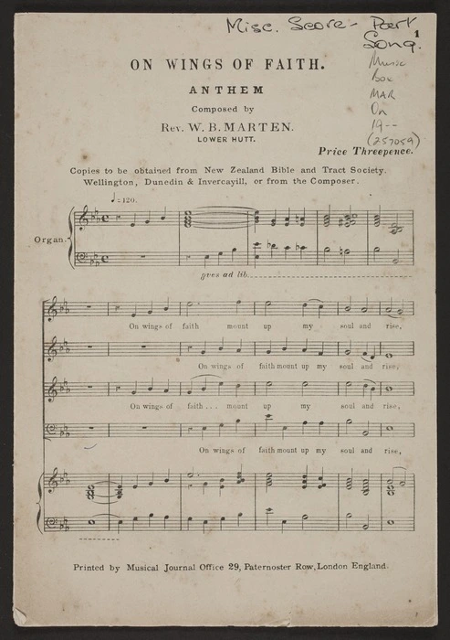 On wings of faith : anthem / composed by W.B. Marten.