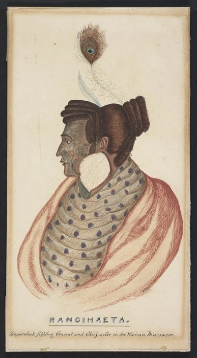 Hall, R :Rangihaeta, Raparaha's fighting general and chief actor in the Wairau Massacre [After Isaac Coates, painted after 1843]