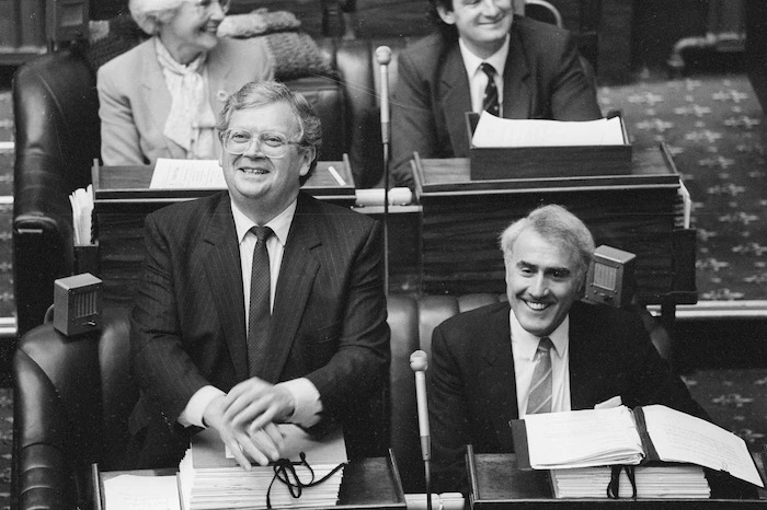 David Lange and new Prime Minister Geoffrey Palmer - Photograph taken by Ray Pigney