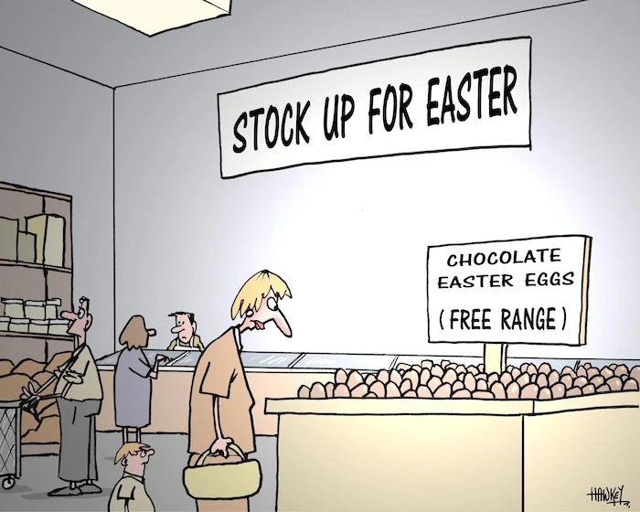 'Stock up for Easter'. 'Chocolate Easter eggs (Free range)' 20 March, 2008