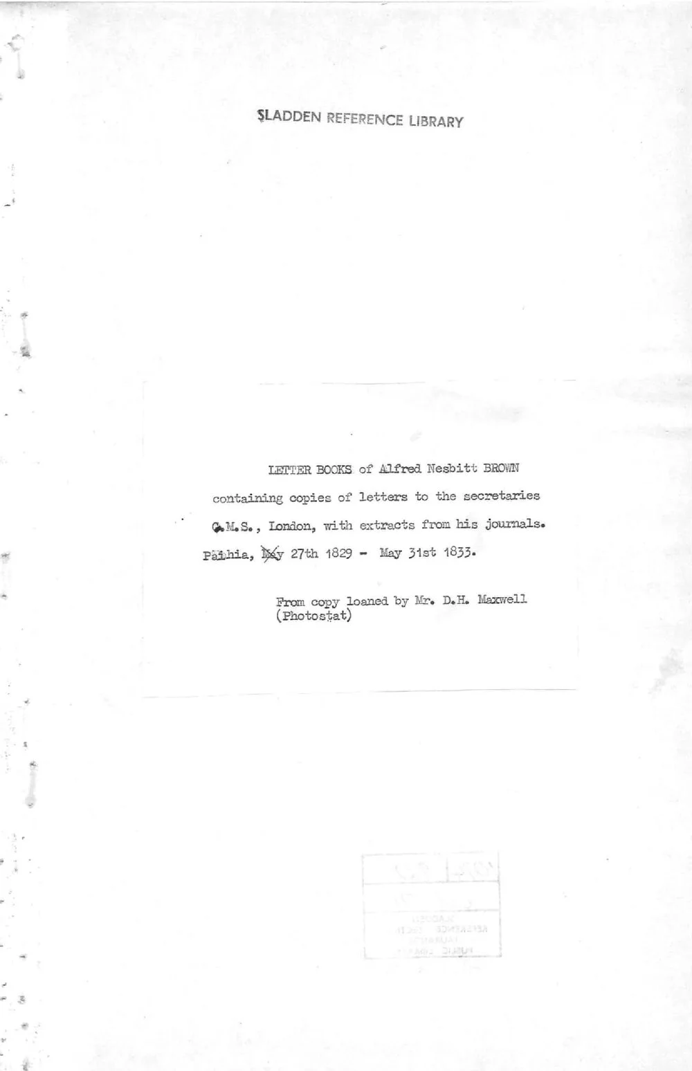 Transcripts of the Letter Books of Alfred Nesbitt Brown