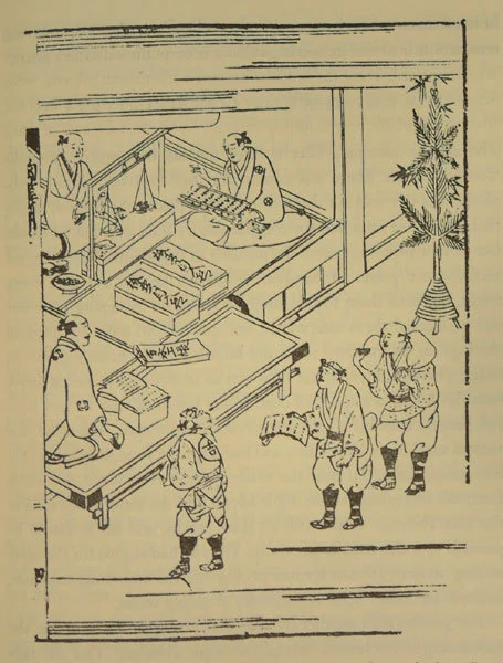 Settling debts at a merchants house.