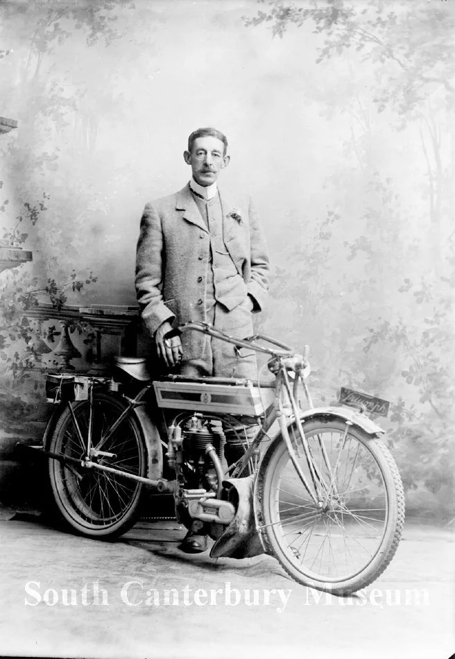 JE Pigott and 1910 Triumph Motorcycle