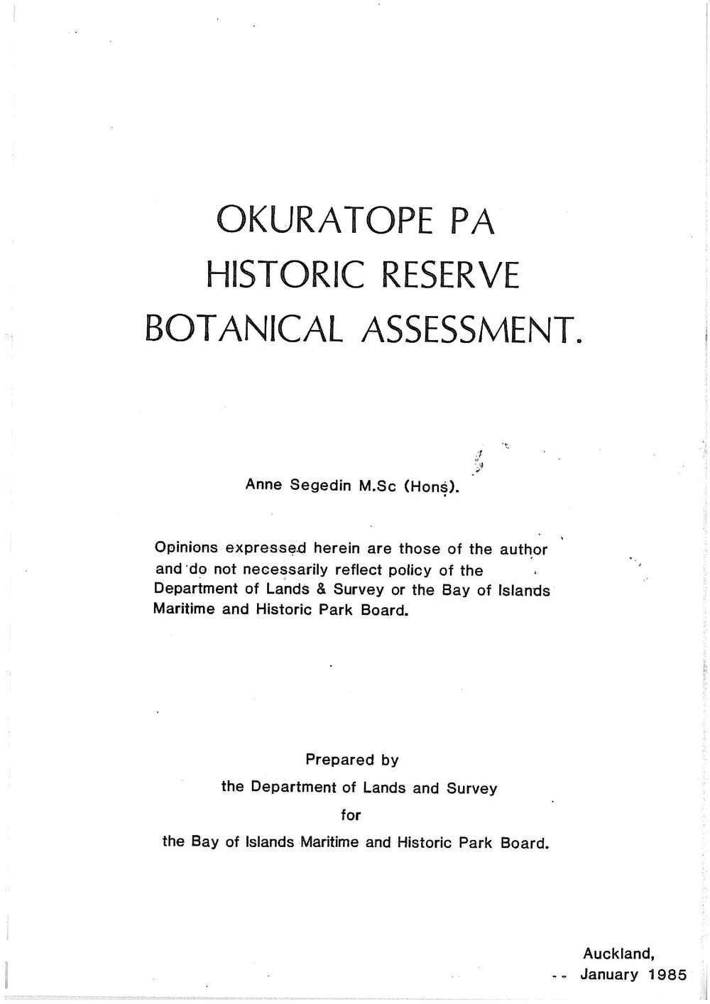Okuratope Pa Historic Reserve Botanical assessment Record DigitalNZ