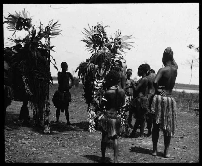 Arapesh group, including two in ceremonial costume, Papua New Guinea ...