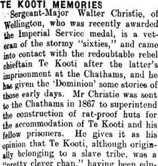 TE KOOTI MEMORIES. (Clutha Leader 13-7-1909)