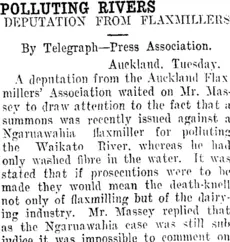 POLLUTING RIVERS. (Taranaki Daily News 22-1-1913)