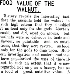 Food value of the walnut