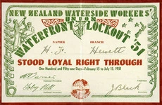 New Zealand Waterside Workers' Union: waterfront lockout '51 certificate