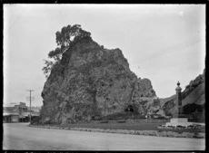 Pohaturoa Rock at Whakatane, showing the memorial to Te Hurinui Apanui.