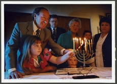 Lighting candles for the Jewish Hanukkah festival