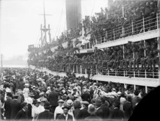 Troops on board ship, departing for World War I