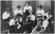 Women knitting socks for soldiers