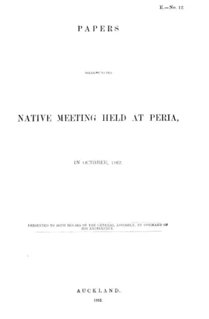 PAPERS RELATIVE TO THE NATIVE MEETING HELD AT PERIA, IN OCTOBER, 1862.