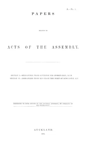 PAPERS RELATING TO ACTS OF THE ASSEMBLY.