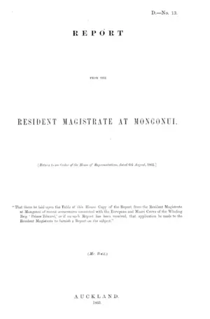 REPORT FROM THE RESIDENT MAGISTRATE AT MONGONUI.