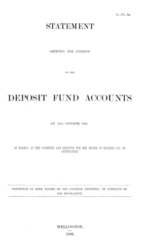 STATEMENT SHEWING THE POSITION OF THE DEPOSIT FUND ACCOUNTS ON 16TH OCTOBER, 1865, AS NEARLY AS THE PAYMENTS AND RECEIPTS FOR THE MONTH OF OCTOBER CAN BE ASCERTAINED.