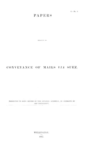PAPERS RELATIVE TO CONVEYANCE OF MAILS VIA SUEZ.