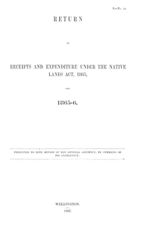 RETURN OF RECEIPTS AND EXPENDITURE UNDER THE NATIVE LANDS ACT, 1865, FOR 1865-6.