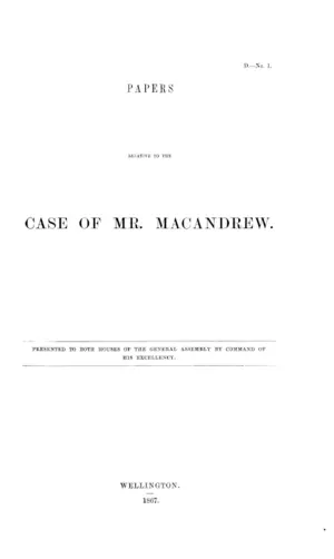 PAPERS RELATIVE TO THE CASE OF MR. MACANDREW.