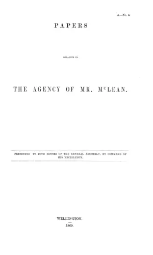 PAPERS RELATIVE TO THE AGENCY OF MR. McLEAN.