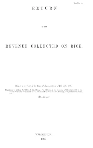 RETURN OF THE REVENUE COLLECTED ON RICE. (Return to an Order of the House of Representatives, of 28th July, 1870.)