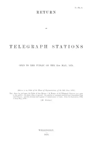 RETURN OF TELEGRAPH STATIONS OPEN TO THE PUBLIC ON THE 31st MAT, 1870.