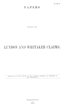 PAPERS RELATIVE TO THE LONDON AND WHITAKER CLAIMS.