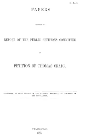PAPERS RELATIVE TO REPORT OF THE PUBLIC PETITIONS COMMITTEE ON PETITION OF THOMAS CRAIG.