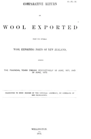 COMPARATIVE RETURN OF WOOL EXPORTED FROM THE SEVERAL WOOL EXPORTING PORTS OF NEW ZEALAND, DURING THE FINANCIAL YEARS ENDING RESPECTIVELY 30 JUNE, 1871, AND 30 JUNE, 1872.