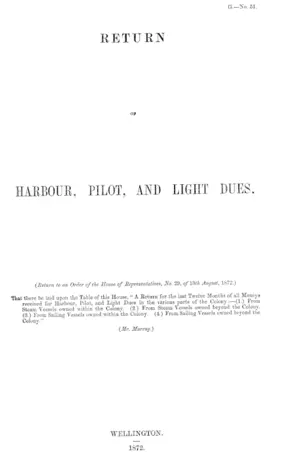 RETURN OF HARBOUR, PILOT, AND LIGHT DUES. (Return to an Order of the House of Representatives, No. 29, of 13th August, 1872.)